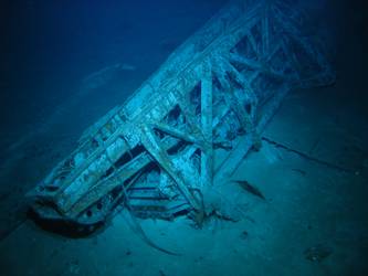 Forward end of aircraft catapult on seabed